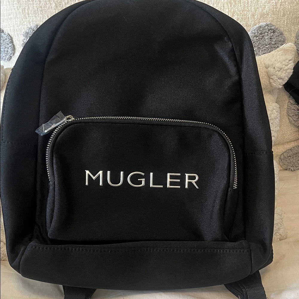 Mugler Black Logo Front-Pocket Backpack
